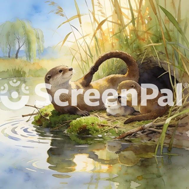 Otters Nature Watercolor Cute