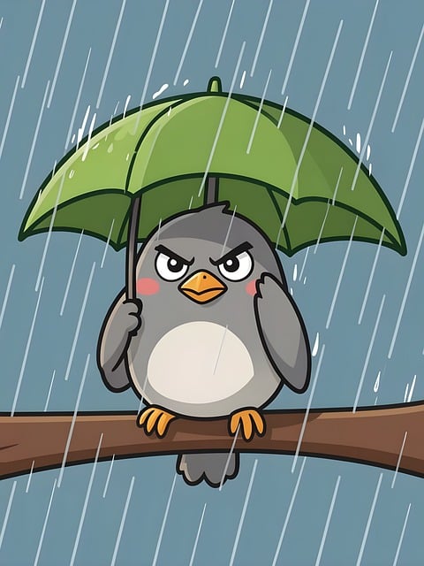 Umbrella Bird Cartoon Rain Branch