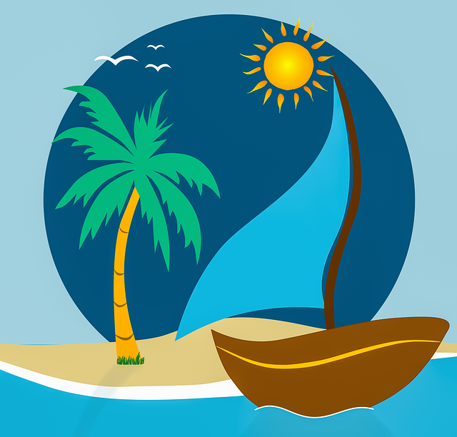 Sailboat Palm Tree Sun Beach