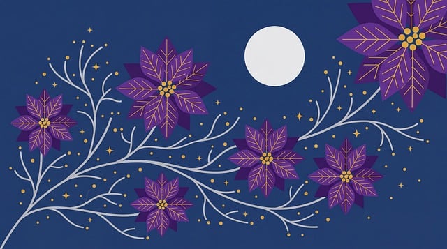 Blue Flower Poinsettia Moon Night
