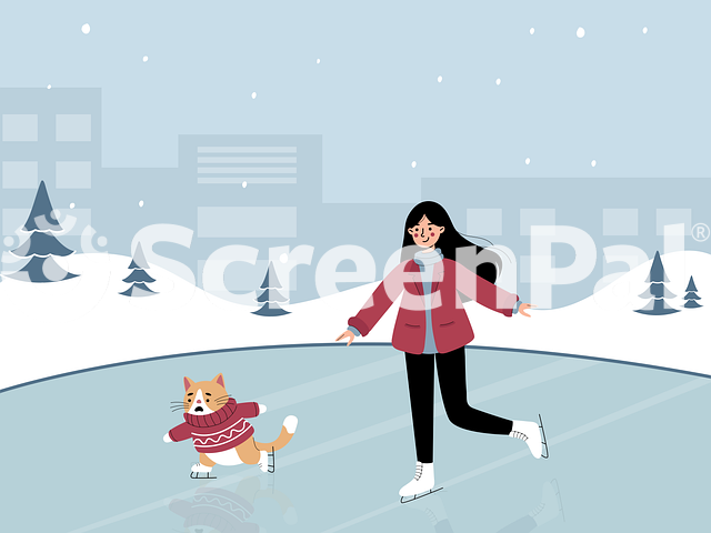Woman Cat Ice Skating Winter Snow
