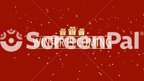 Winter Is Coming With Fall Snowflakes And Gifts On Red Gradient, Motion Holidays And Retro Style Background For New Year And Merry Christmas