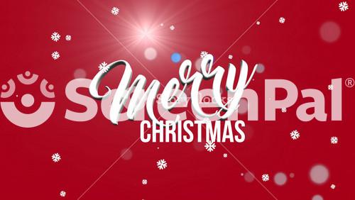 Merry Christmas Text With Fall Snow In Red Sky, Motion Holidays And Winter Style Background For New Year And Merry Christmas