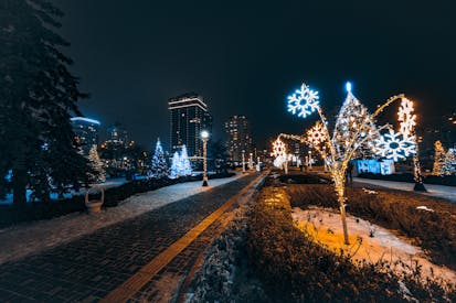 Beautiful Christmas Lights In The City Street During Night Time