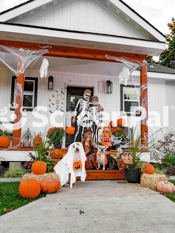 Fun Halloween Family In Skeleton Costumes
