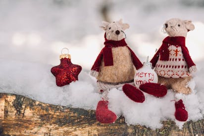 Festive Christmas Decorations In Snowy Setting