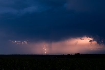 Dramatic Thunderstorm With Lightning Strikes At Twilight