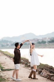 Romantic Couple Dancing By River In L Ng S N