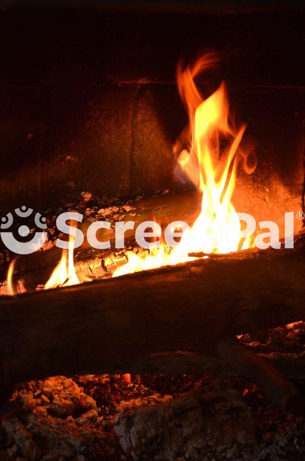 Burning Fireplace With Cracking Fire In Darkness